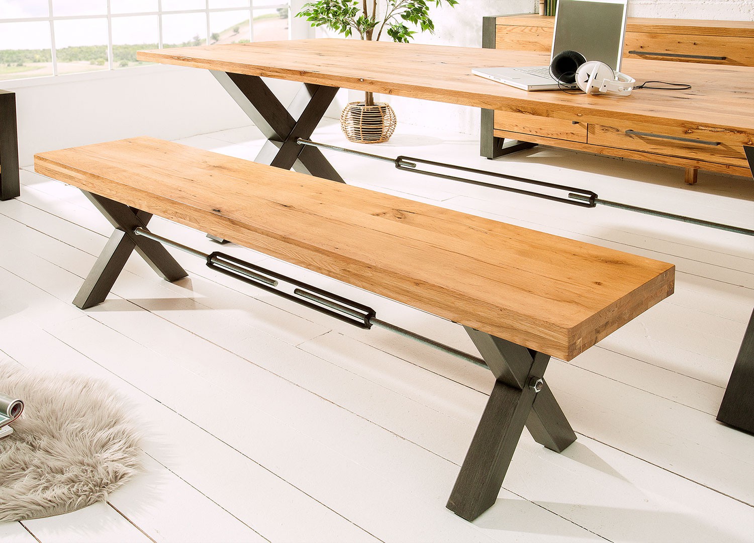 Banc de salle à manger 180 cm bois massif et métal