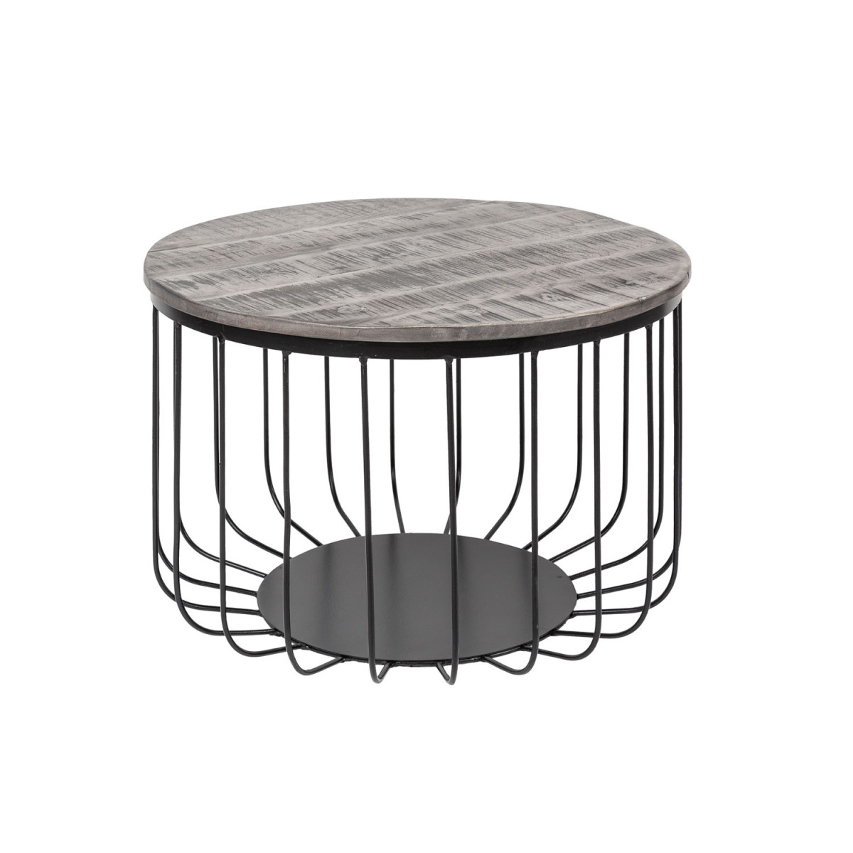 Table basse ronde bois de manguier gris et métal