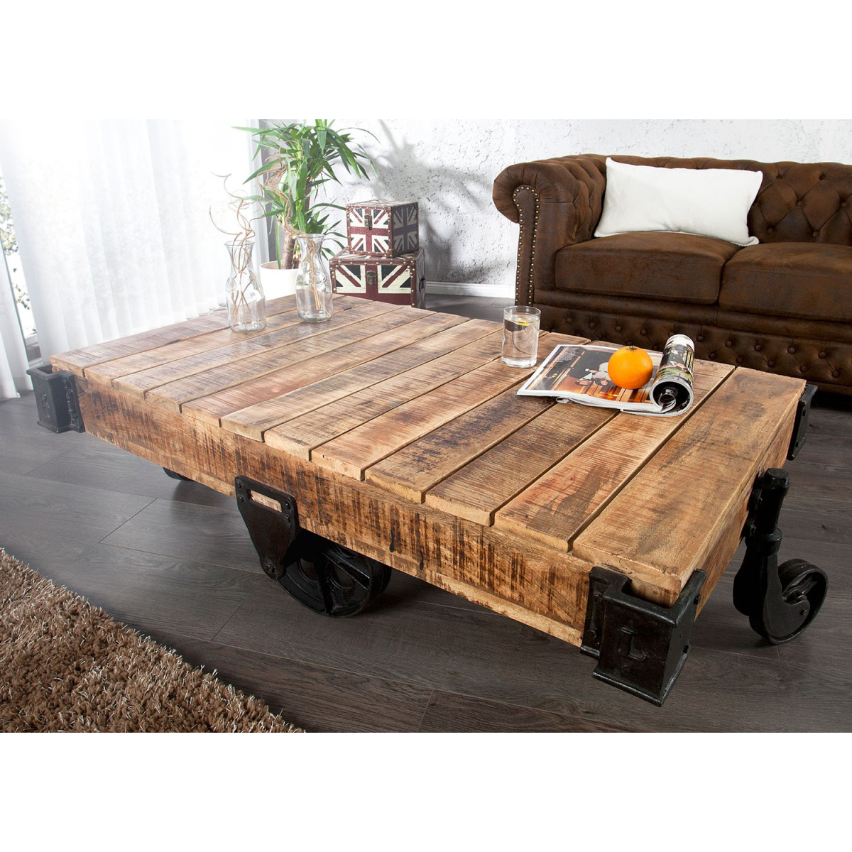 Table basse design sur roulette 110-160 cm