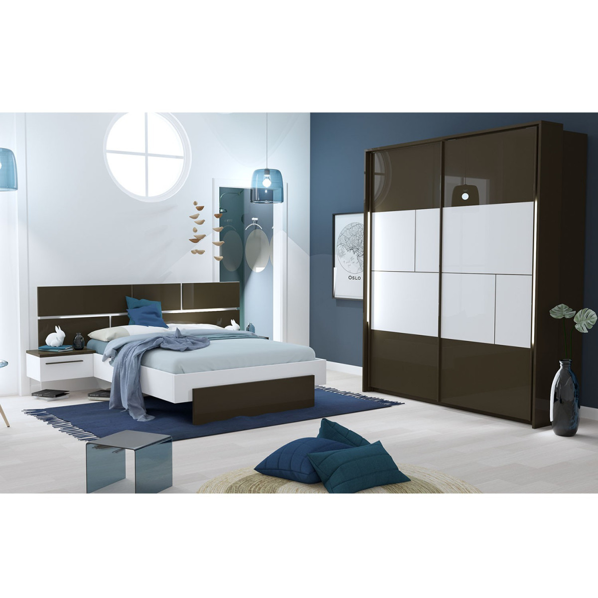 Meubles de chambre adulte gris anthracite et blanc