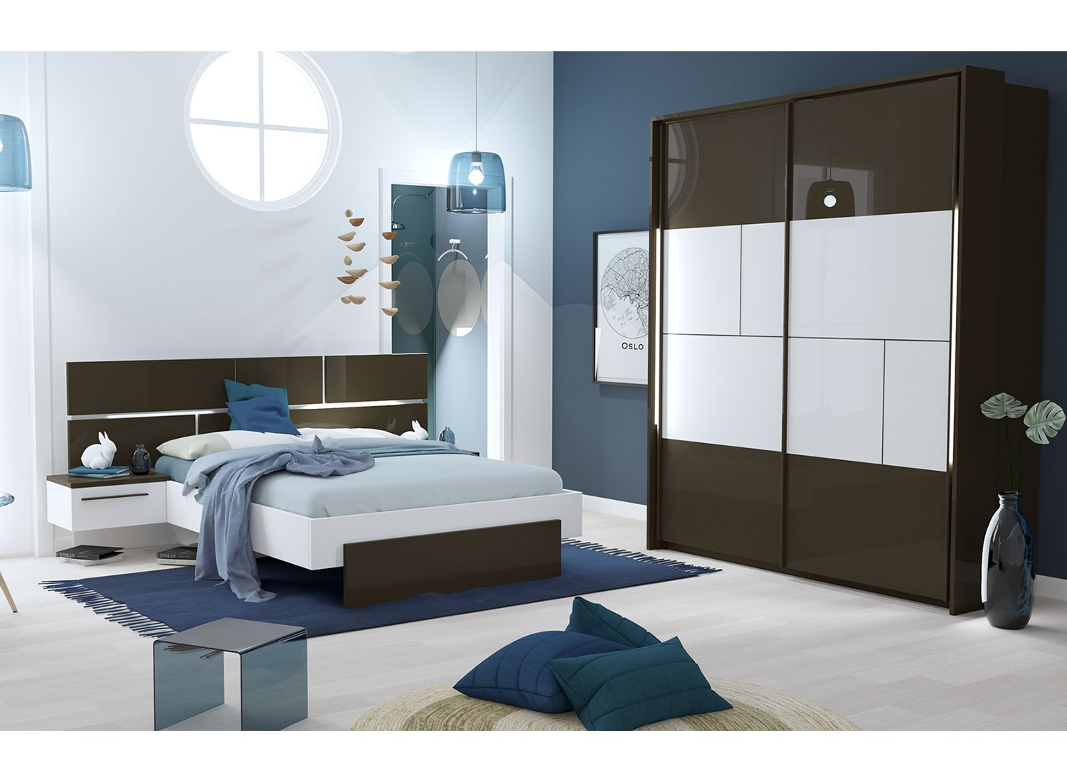 Meubles de chambre adulte gris anthracite et blanc - Cbc-Meubles Meubles de chambre adulte gris anthracite et blanc - Cbc-Meubles