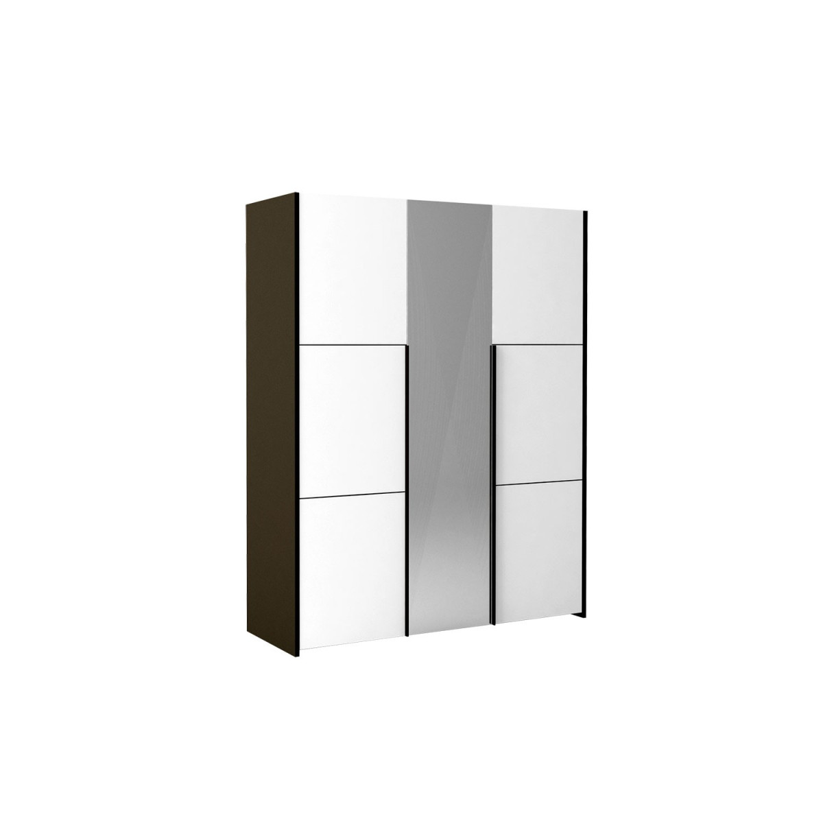 Armoire 3 portes avec miroir blanc laqué et noir