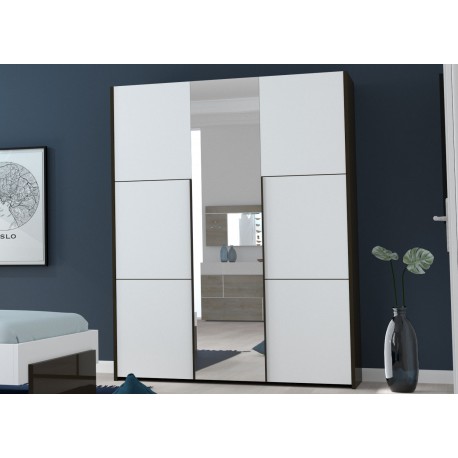 Armoire 3 portes avec miroir blanc laqué et noir