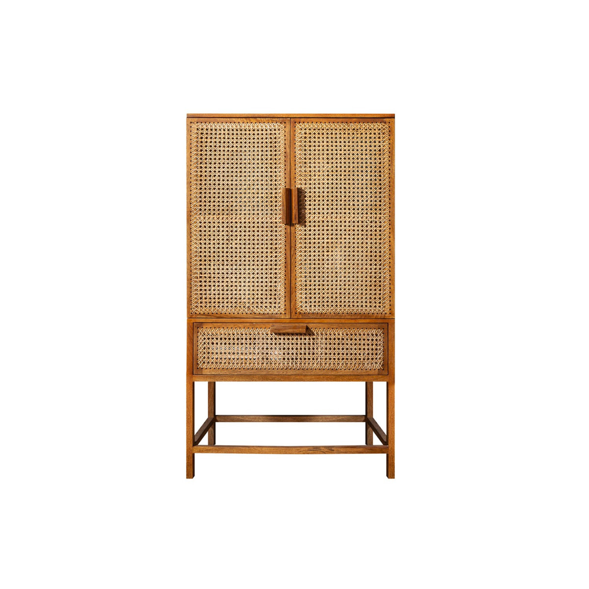 Buffet haut bois de manguier et bambou tressé