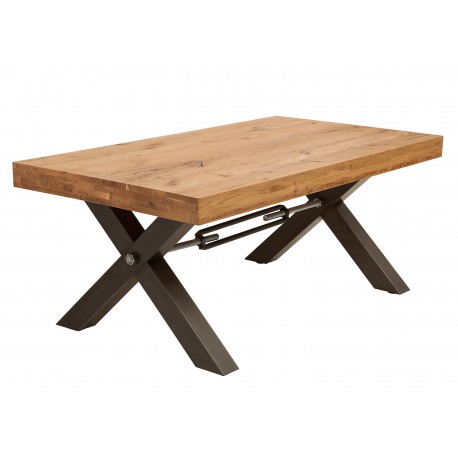 Table basse rectangulaire 110 cm chêne sauvage huilé et métal anthracite