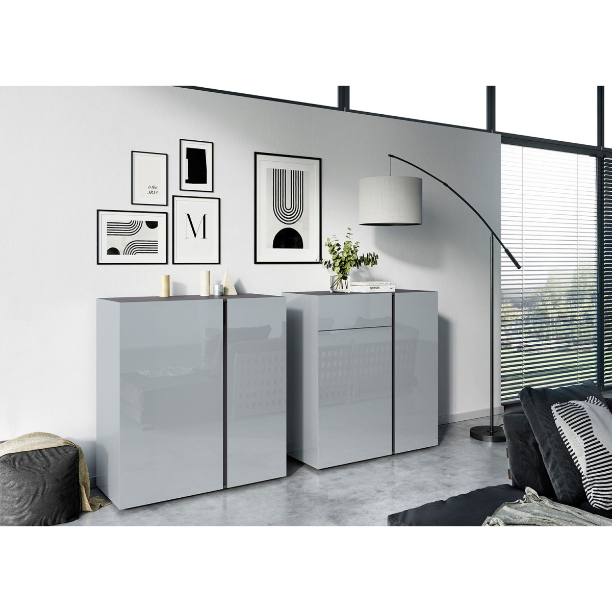 Commode verre gris et graphite - 2 versions