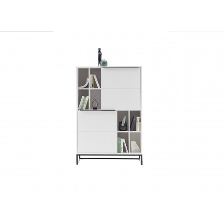 Meuble buffet haut blanc laqué mat et métal