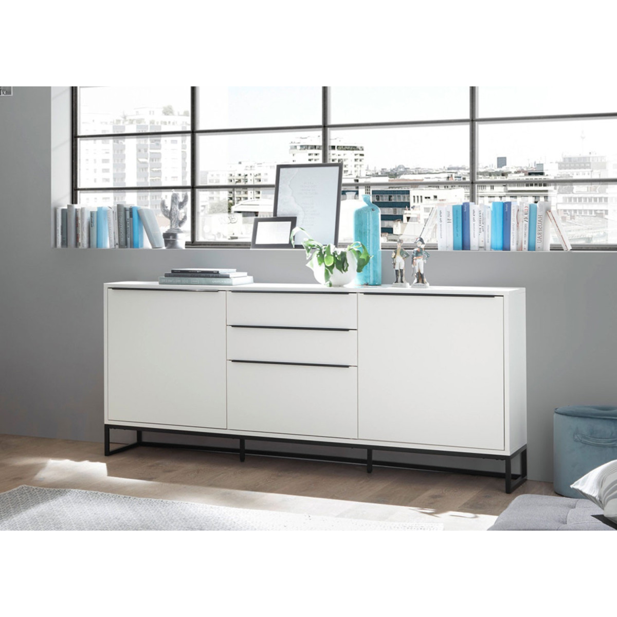 Meuble buffet contemporain blanc laqué mat 1m84