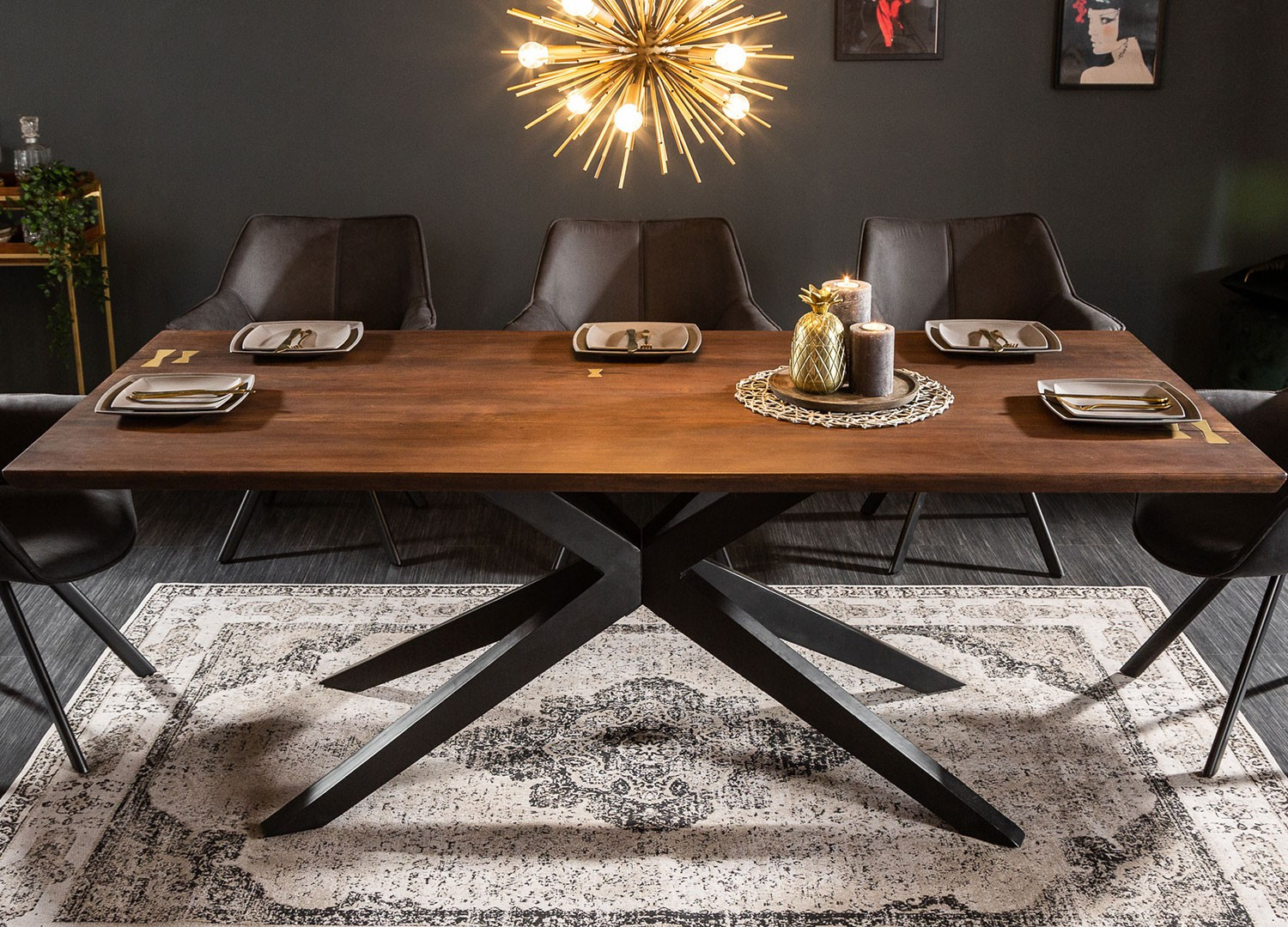 Table à manger bois massif acacia 2m pied métal - Cbc-Meubles