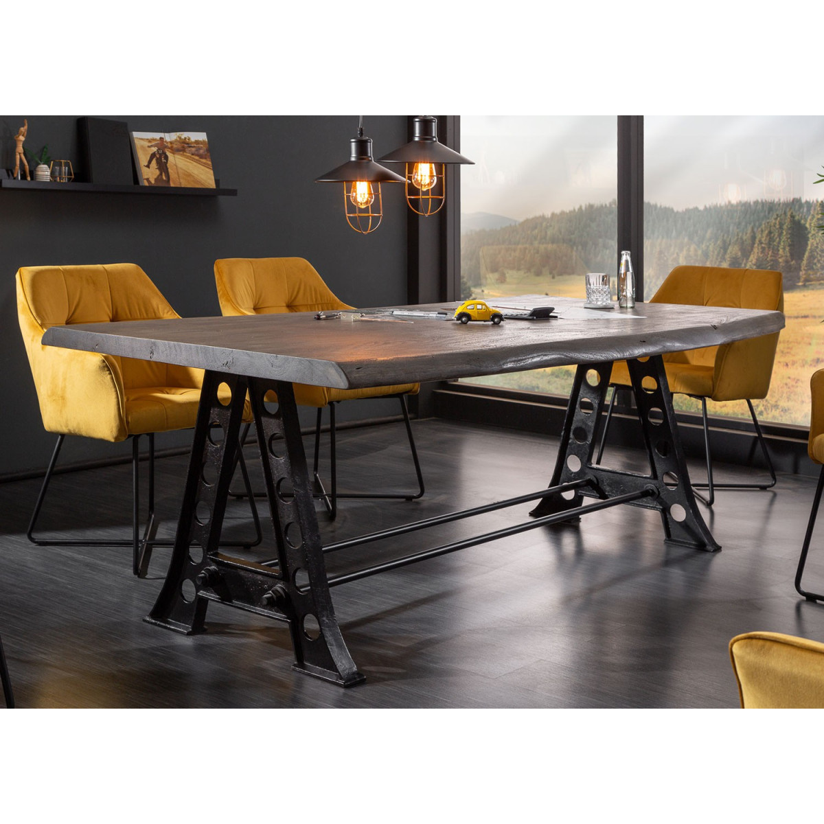 Table à manger industrielle acacia gris 2m20