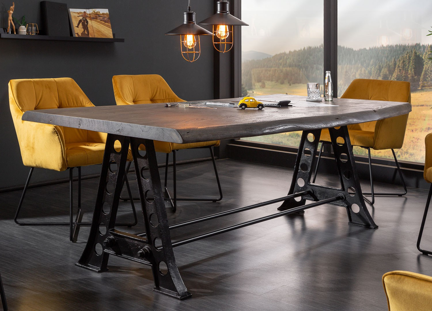 Table à manger industrielle acacia gris 2m20 - Cbc-Meubles