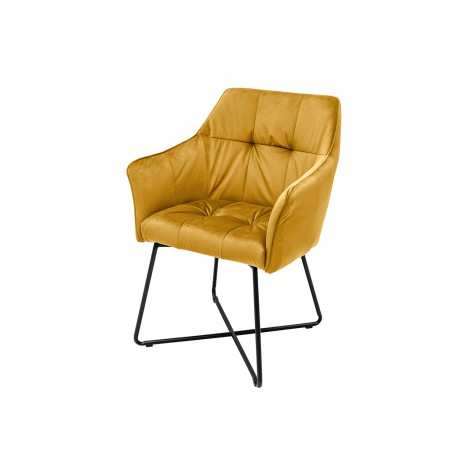 Chaise velours jaune avec accoudoirs et pieds métal noir