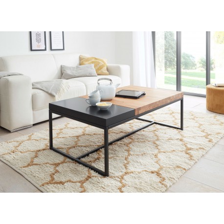 Table basse chêne massif et métal avec plateau intégré
