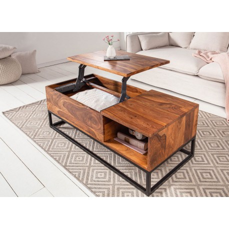 Table basse rectangulaire en bois avec plateau relevable