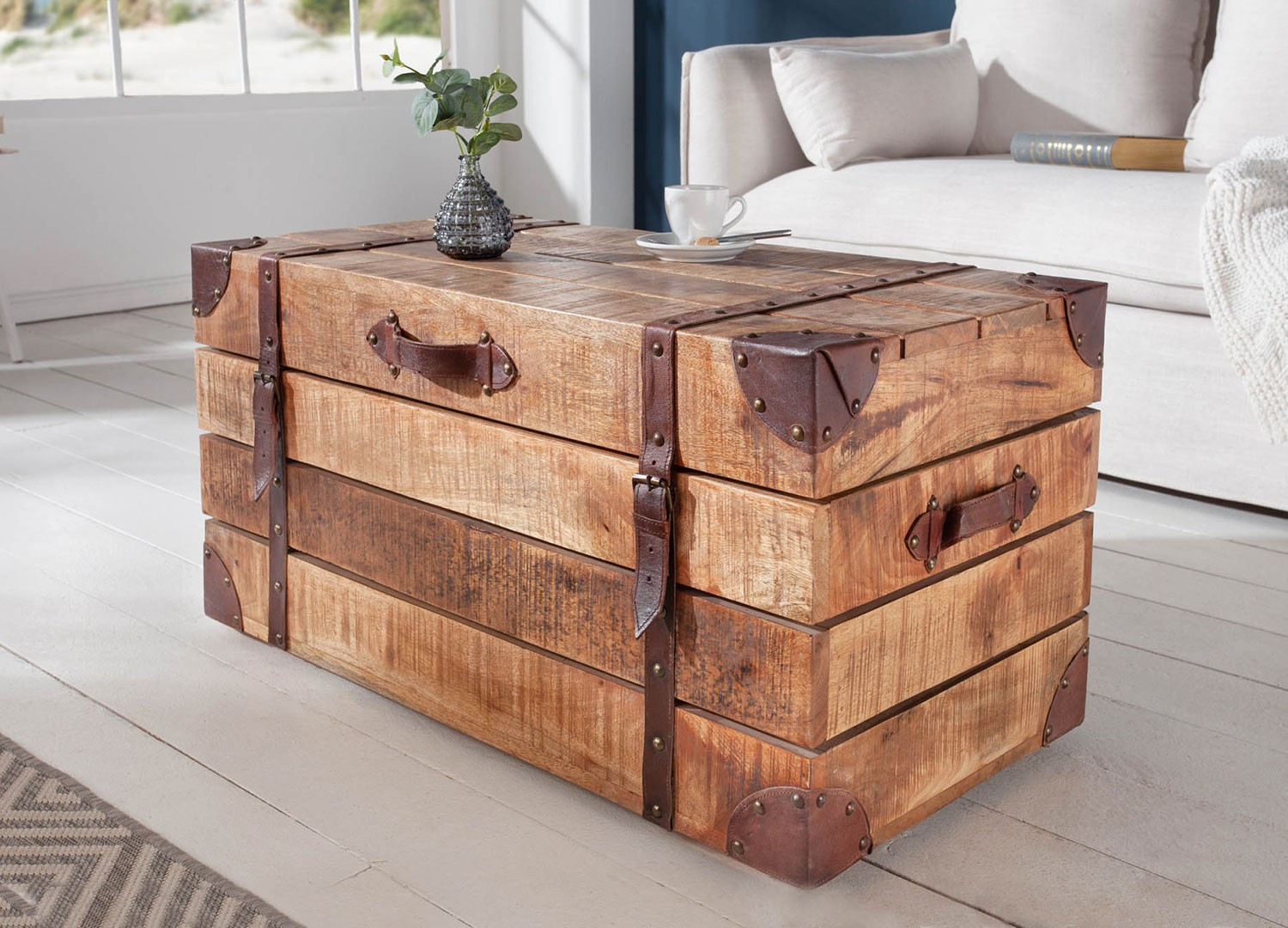 Table basse coffre rectangulaire bois massif 82 cm  CbcMeubles