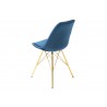 Chaise design velours bleu et pieds métal doré