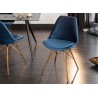Chaise design velours bleu et pieds métal doré