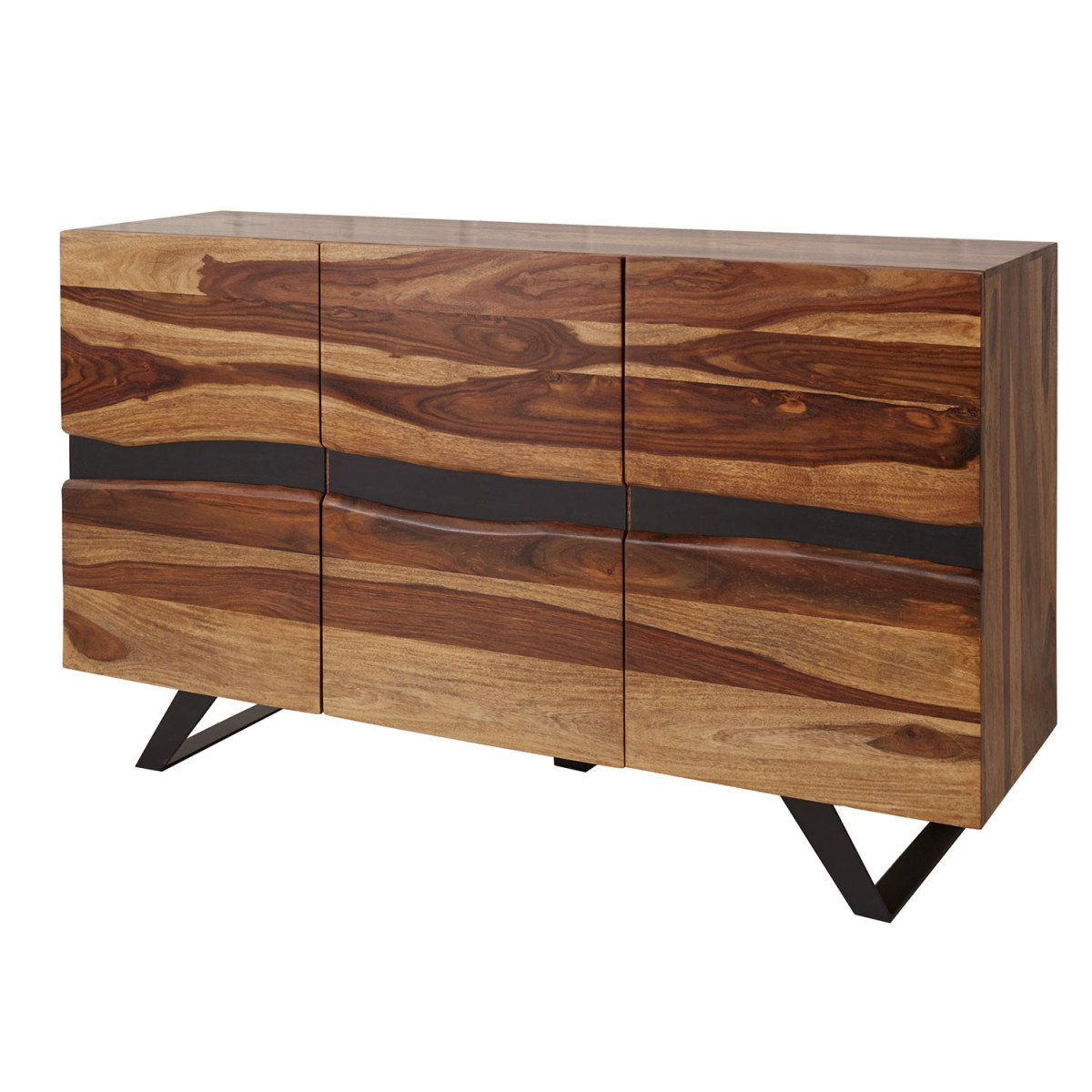 Buffet bois massif sesham et pieds métal 150 cm