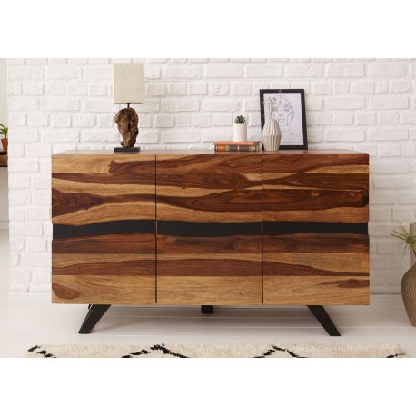 Buffet bois massif sesham et pieds métal 150 cm