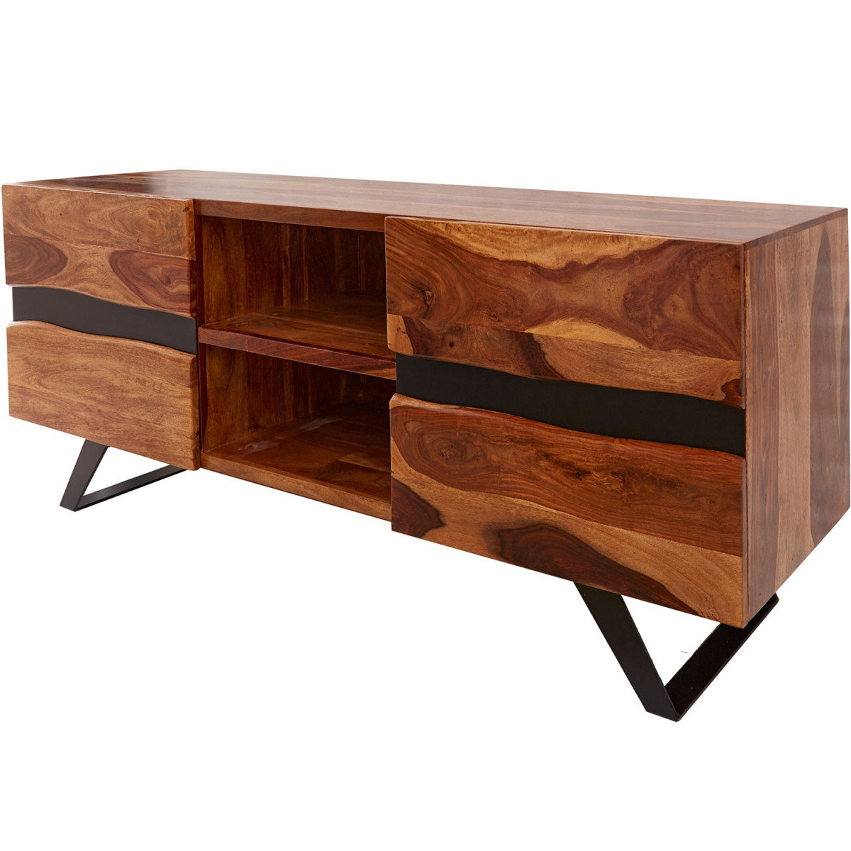 Meuble tv bois massif sesham et pieds métal 160 cm