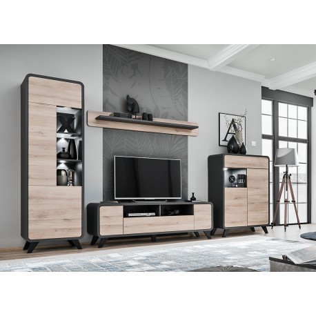 Meuble tv scandinave moderne chêne et anthracite