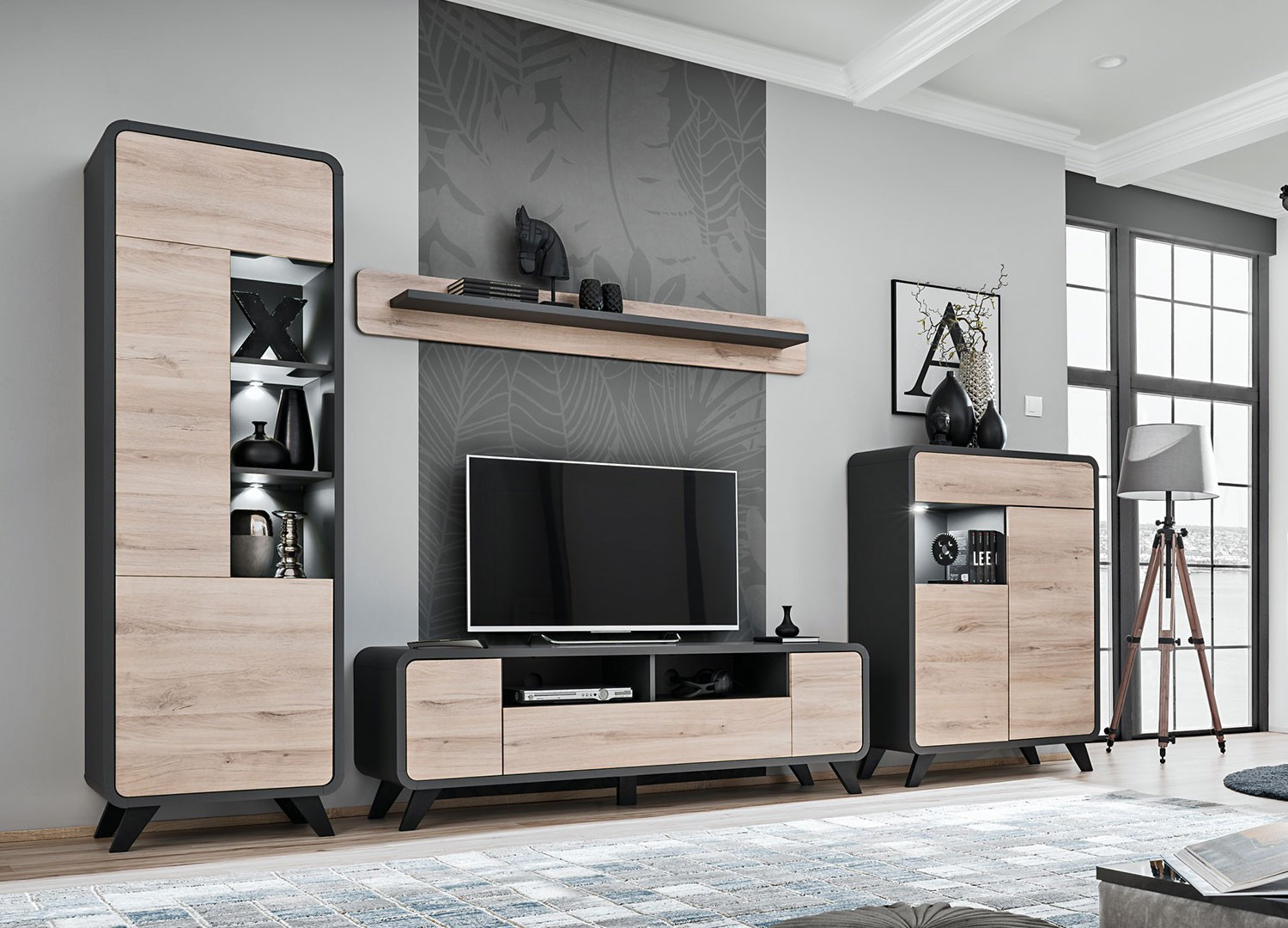  Meuble  tv  scandinave moderne  ch ne et anthracite Cbc Meubles 