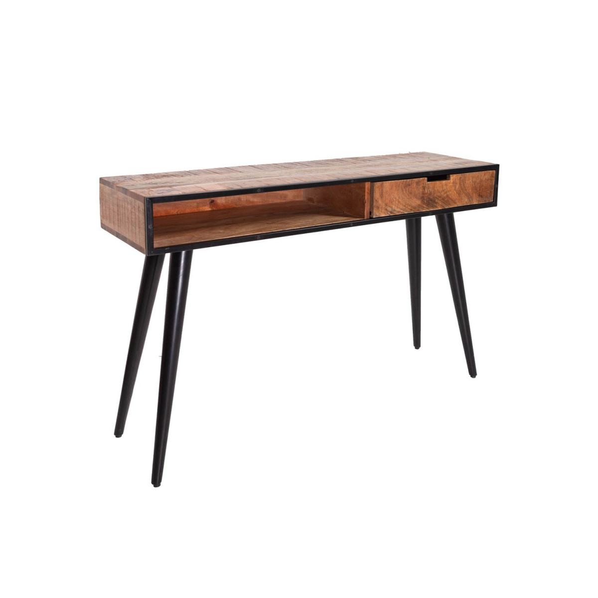 Console en bois massif et pied noir métal 120 cm