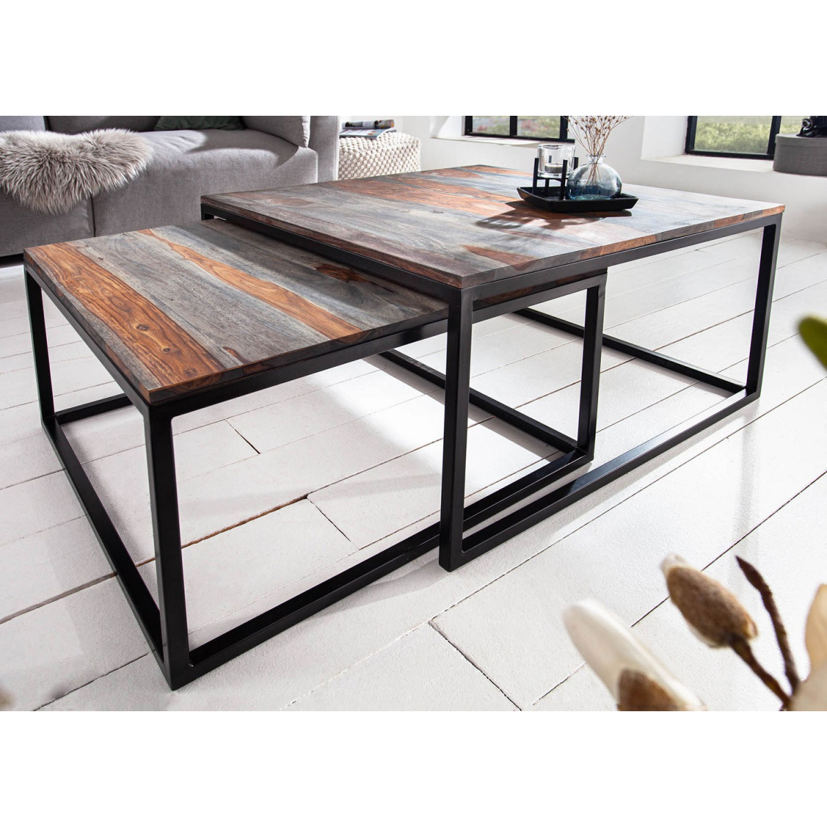 Lot de 2 tables basses emboîtables carrées