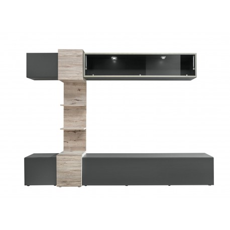 Meuble tv gris anthracite et bois à led