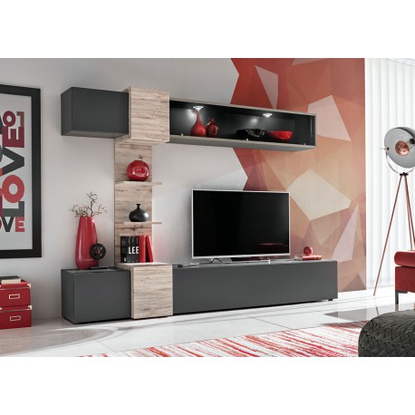 Meuble tv gris anthracite et bois à led