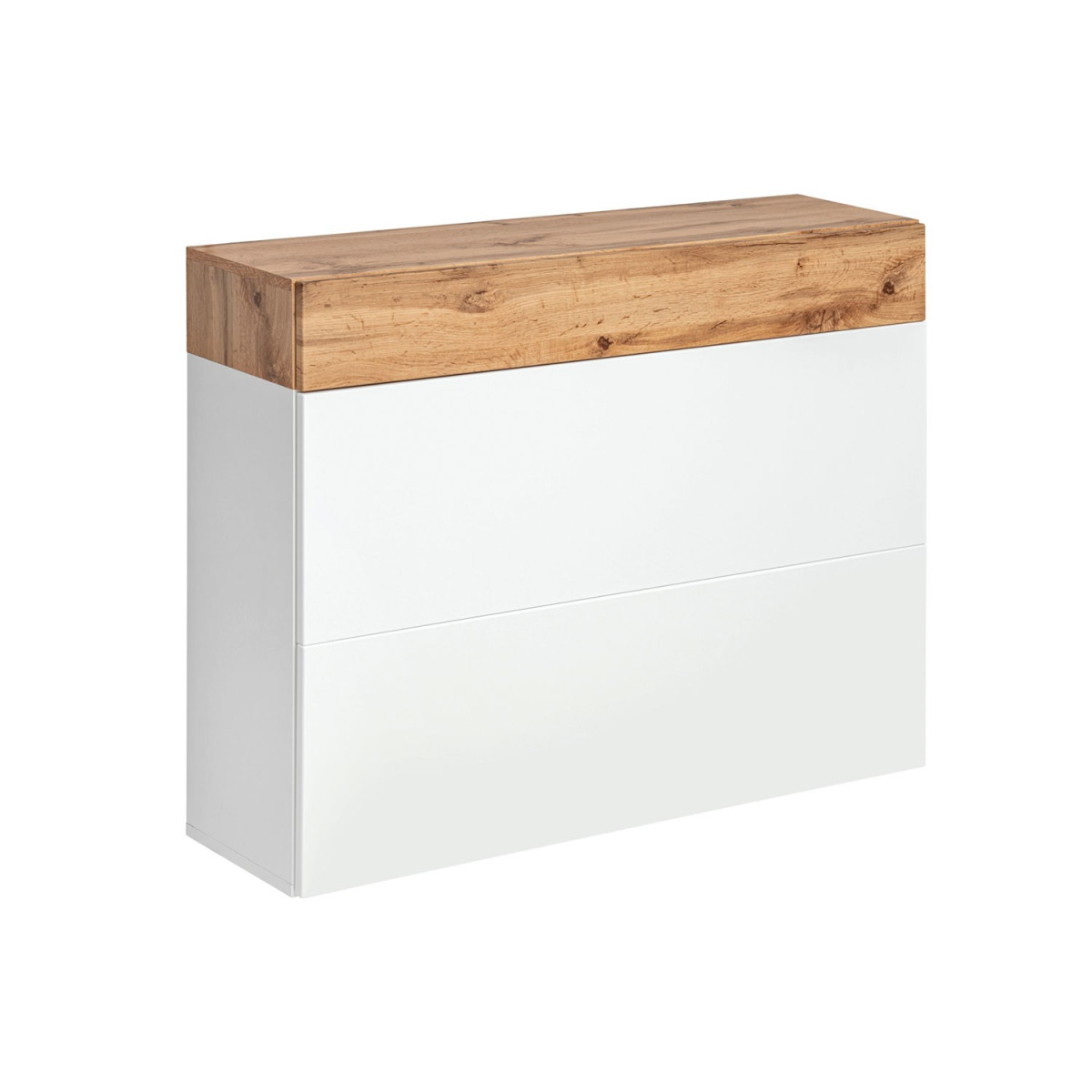 Meuble chaussures 1 tiroir et 2 rabats blanc et bois wotan