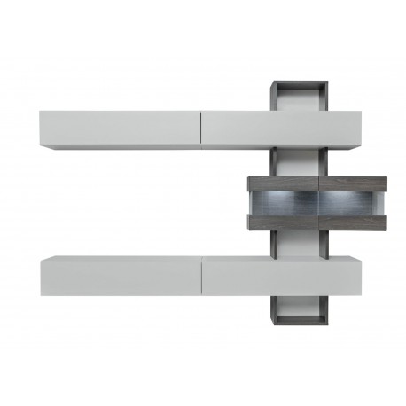 Ensemble tv mural suspendu gris perle et chêne graphite