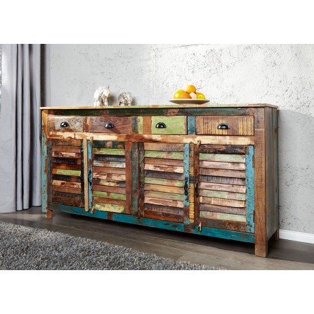 Buffet en bois recyclé coloré 1m60