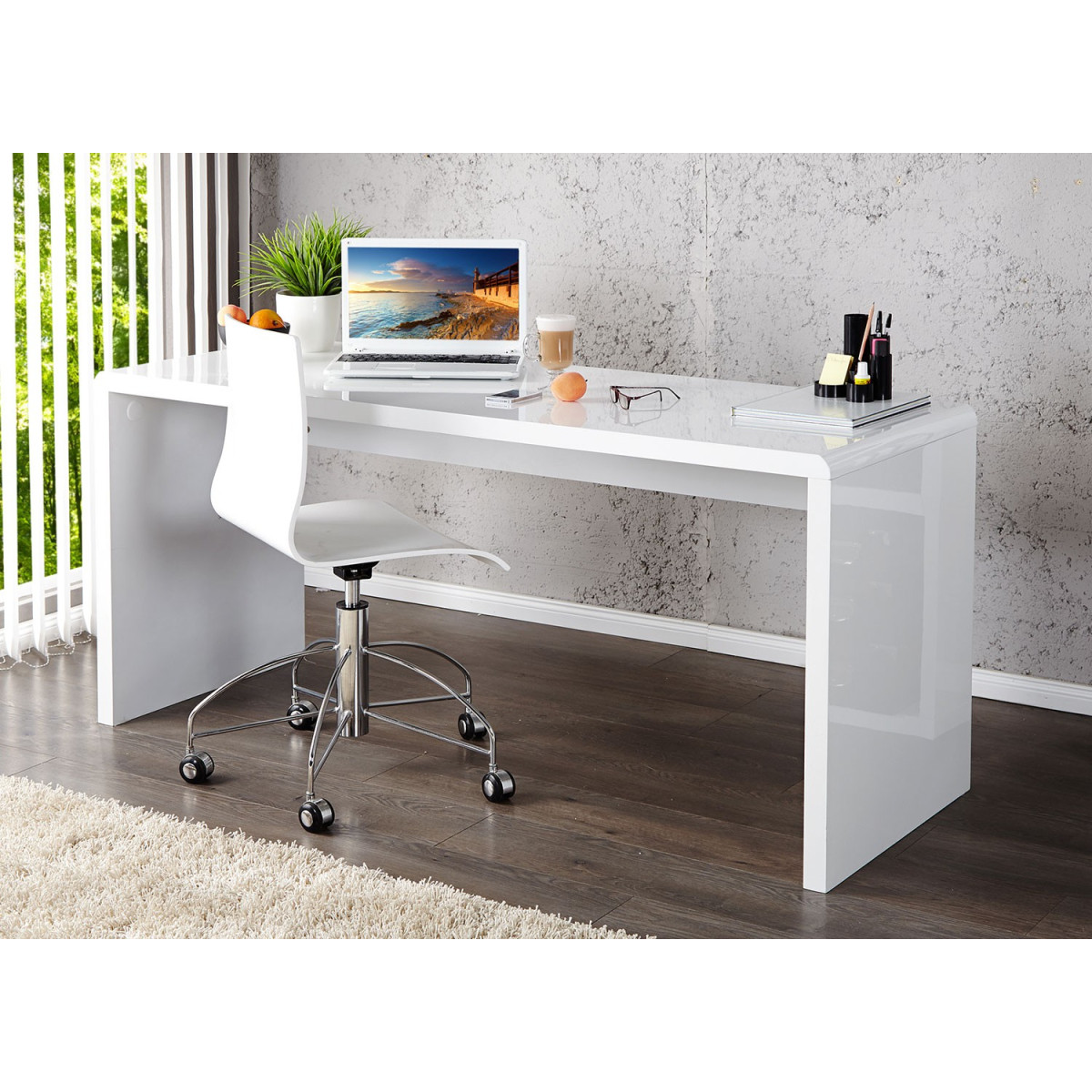 Bureau blanc brillant 140 cm