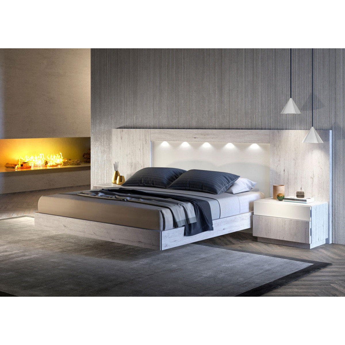 Ferrari - Ensemble lit adulte 140x190/200 cm + Rangement avec