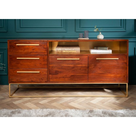 Buffet bois d'acacia marron et pieds doré 165 cm