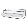 Table basse blanche rectangulaire avec plateau en verre