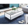 Table basse blanche rectangulaire avec plateau en verre