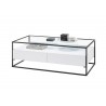 Table basse blanche rectangulaire avec plateau en verre