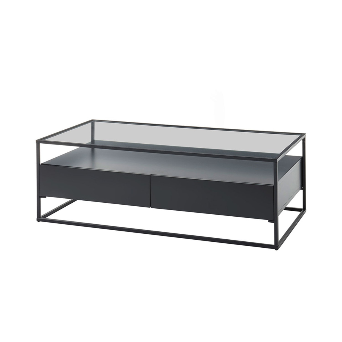 Table basse noir rectangulaire avec plateau en verre