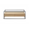Table basse chêne clair rectangulaire avec plateau en verre