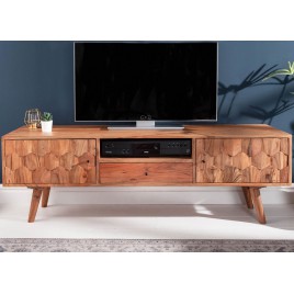 Meuble tv en bois massif d'acacia à motifs mosaïque 140 cm