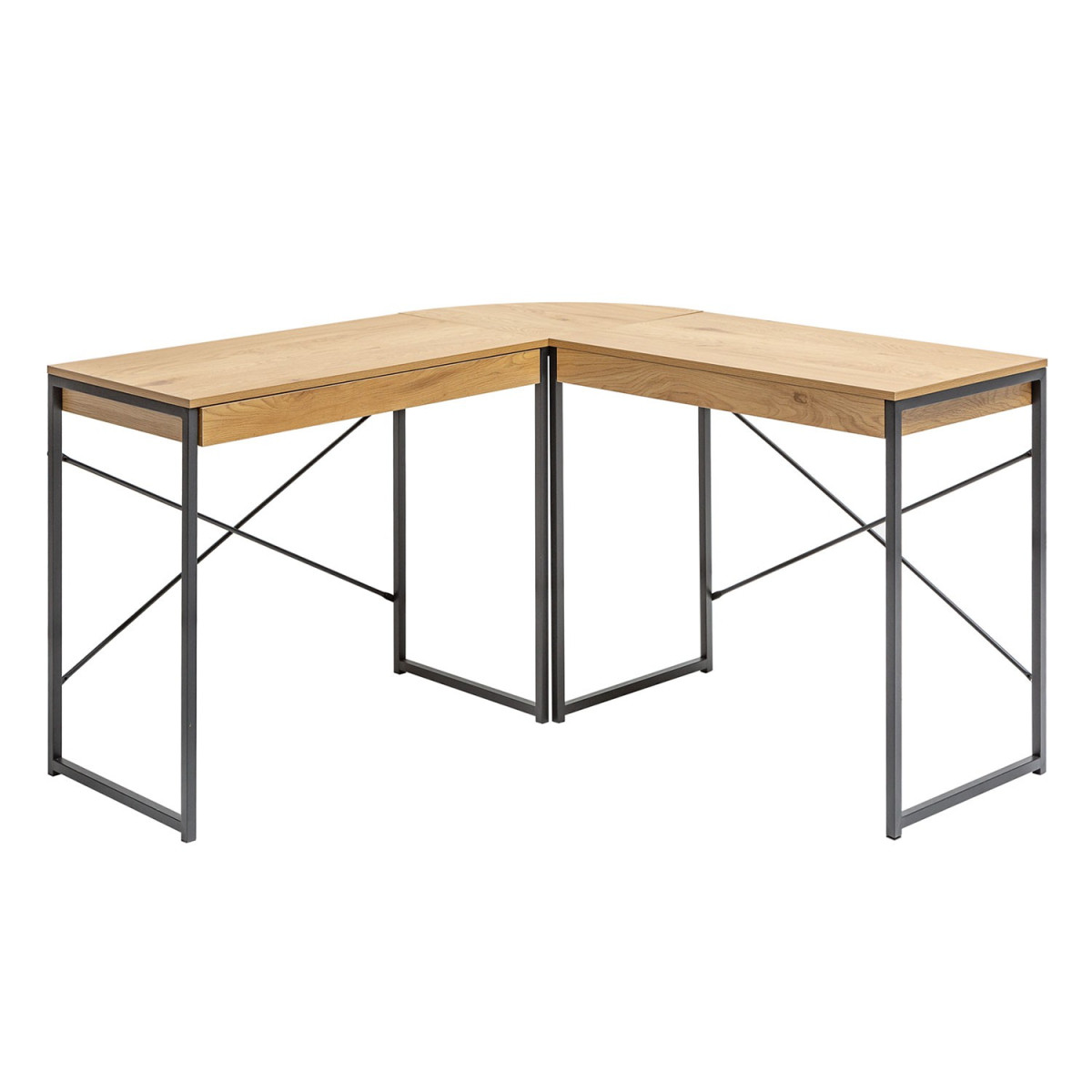 Bureau d'angle design chêne naturel et pied métal noir