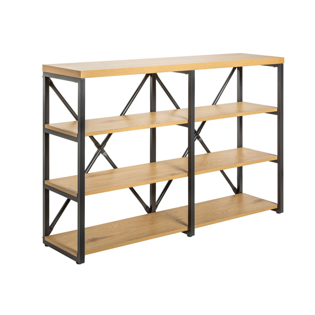 Meuble bibliothèque industrielle 110 cm chêne naturel et cadre métal noir