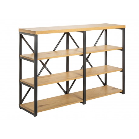 Meuble bibliothèque industrielle 110 cm chêne naturel et cadre métal noir