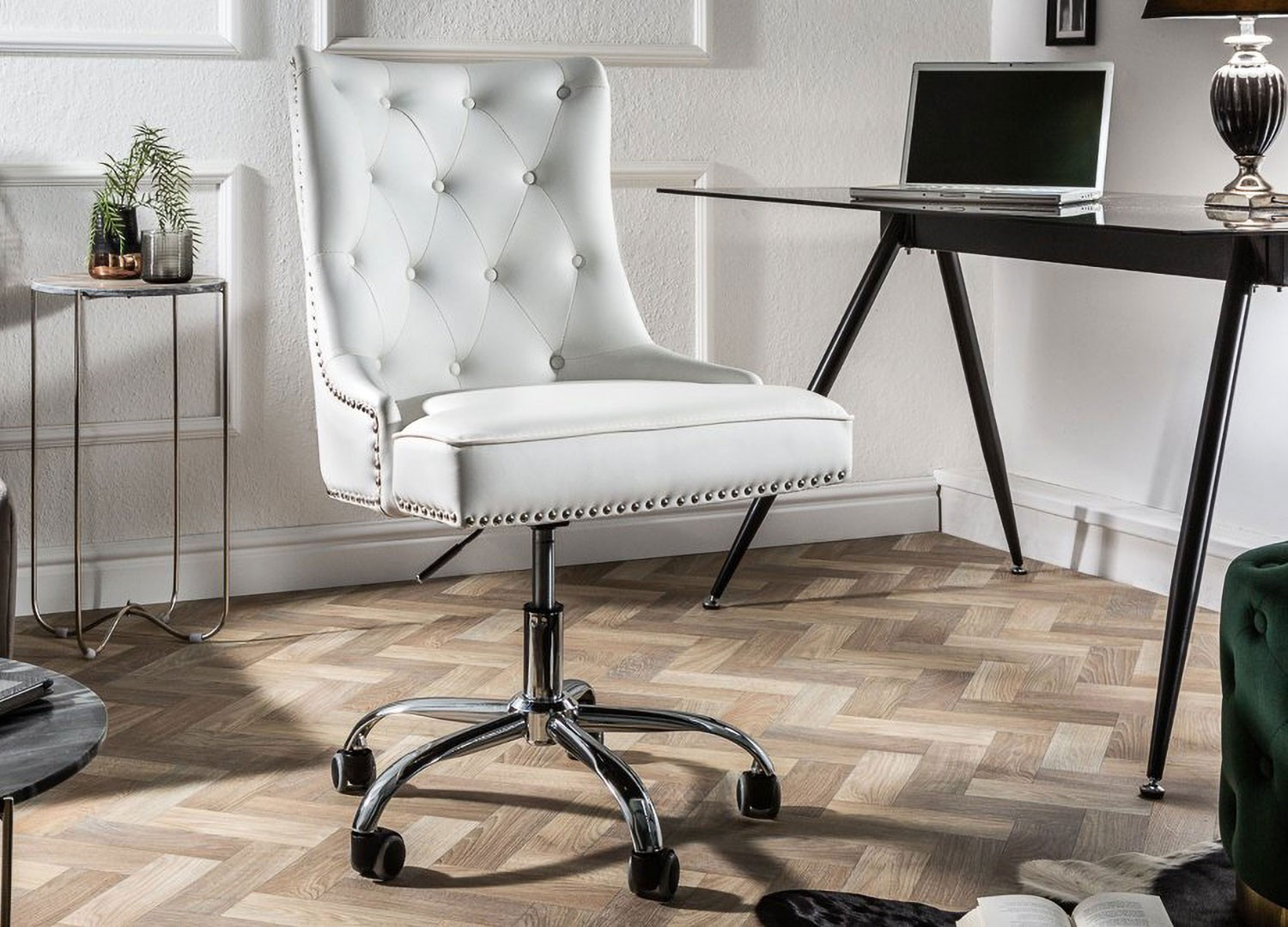 Fauteuil de bureau simili cuir blanc  CbcMeubles