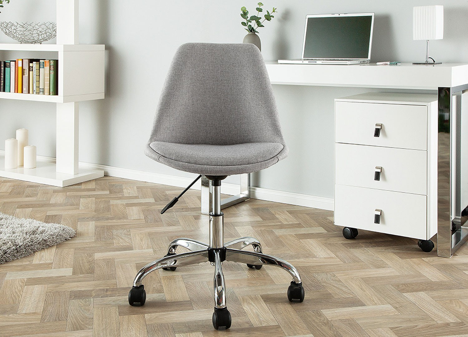 Fauteuil de bureau en tissu gris style velours avec roulettes