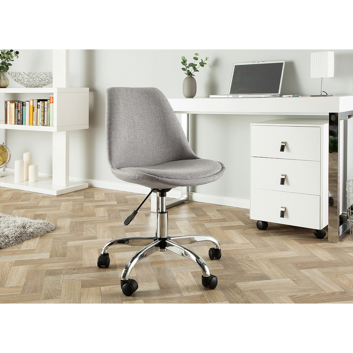 Chaise de bureau tulipe tissu gris sur roulettes