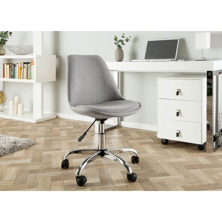 Chaise de bureau tulipe tissu gris sur roulettes