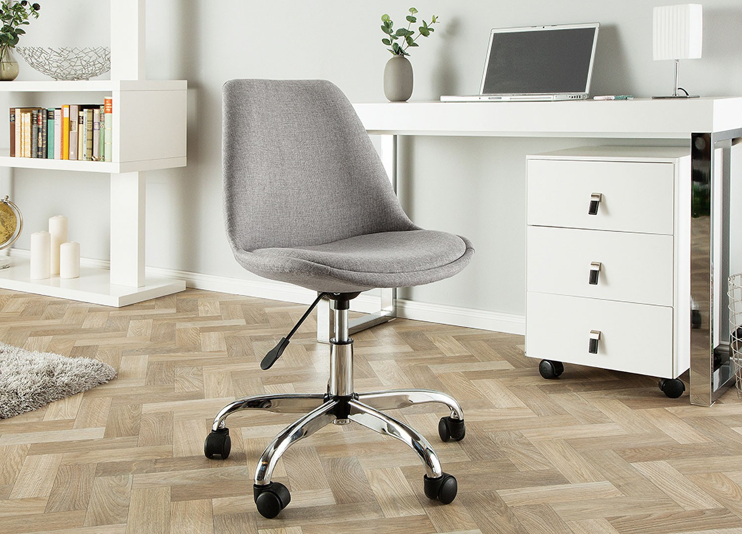 Chaise de bureau tulipe tissu gris sur roulettes - Cbc-Meubles